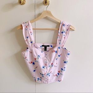 Forever 21 pink linen floral crop top